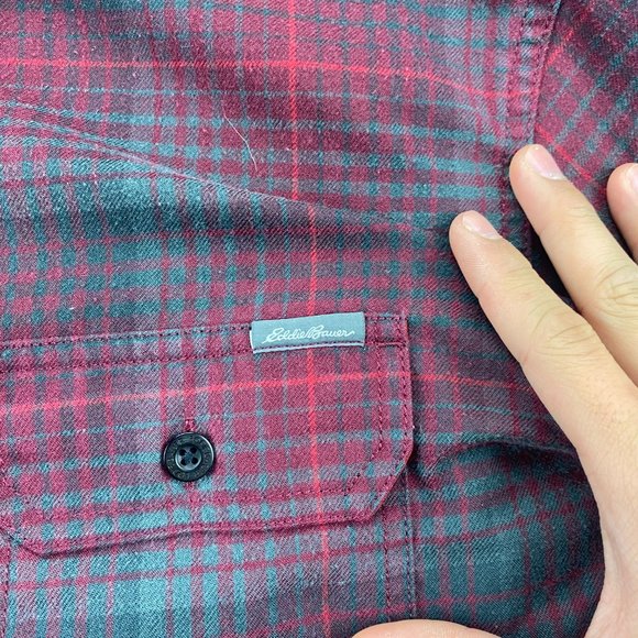 Eddie Bauer Shirt Men Small S Red Green Plaid Button Up Long Sleeve Casual - Picture 2 of 9